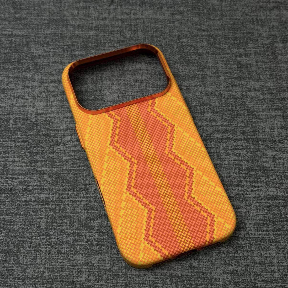 

Orange Mountain Peak Painting Case Cover for iPhone 17 Pro Max Magnetic Carbon Relief Hard PC Shell Camera Lens Protection Funda iPhone17 Pro Max