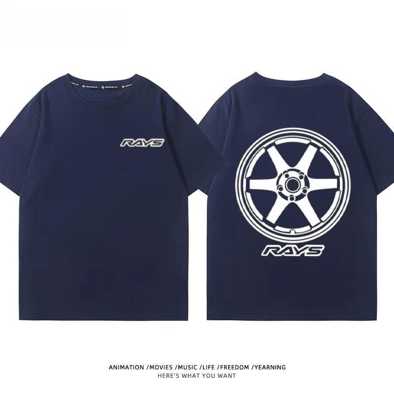 Japanese Car Modified Rim TE37 Wheel Hub Modified Car JDM Short-sleeved T-shirt Men's and Women's Cotton Half-sleeved Top