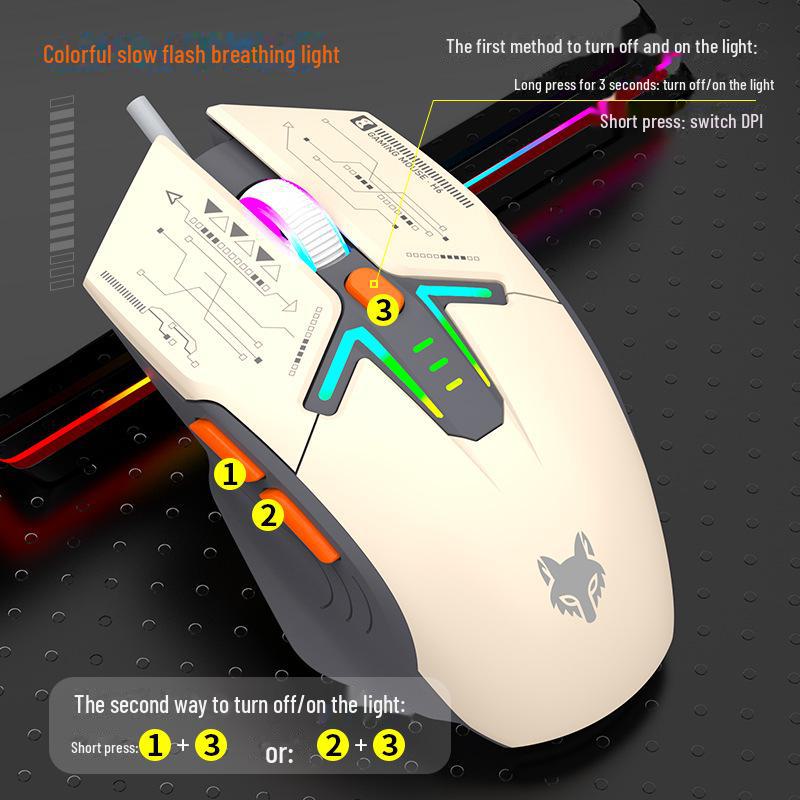 Silver Fox H6 Wired Gaming Mouse - Three-Color Mecha Style for Home and Office Use