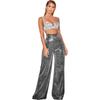 Široké kalhoty s vysokým pasem Dámské Volné Elegantní Rovné Ležérní Dámské Kalhoty 2023 Street Ladies Kalhoty Horké stříbrné široké kalhoty