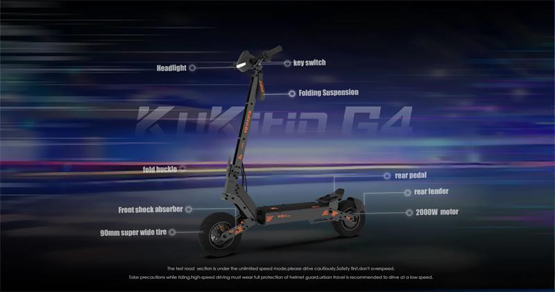 EU Sklad KuKirin G4 Elektrická Koloběžka 2000W Motor 60V 20Ah Baterie 75km Maximální Dojezd 70km/h Maximální Rychlost 11" Terénní Vakuové Pneumatiky