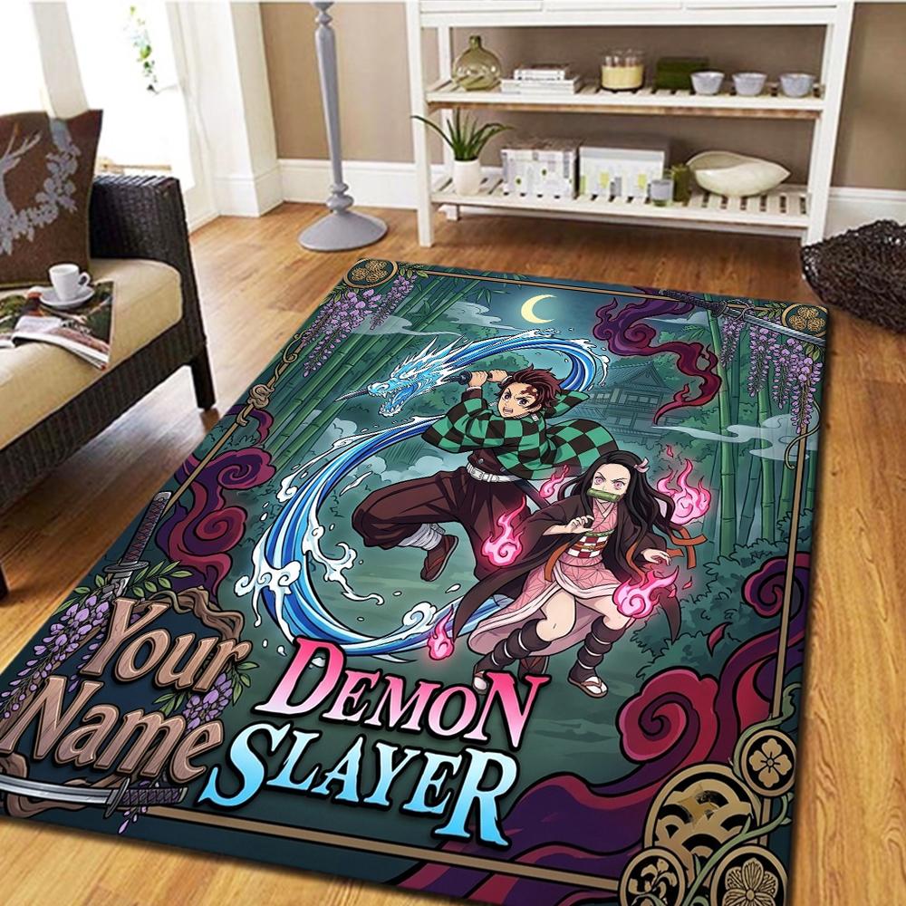Tappeto Personalizzato Demon Slayer Kimetsu no Yaiba per Soggiorno Camera da Letto Decorazione Casa Stile Film Tappeto da Gioco per Pavimento -HE33