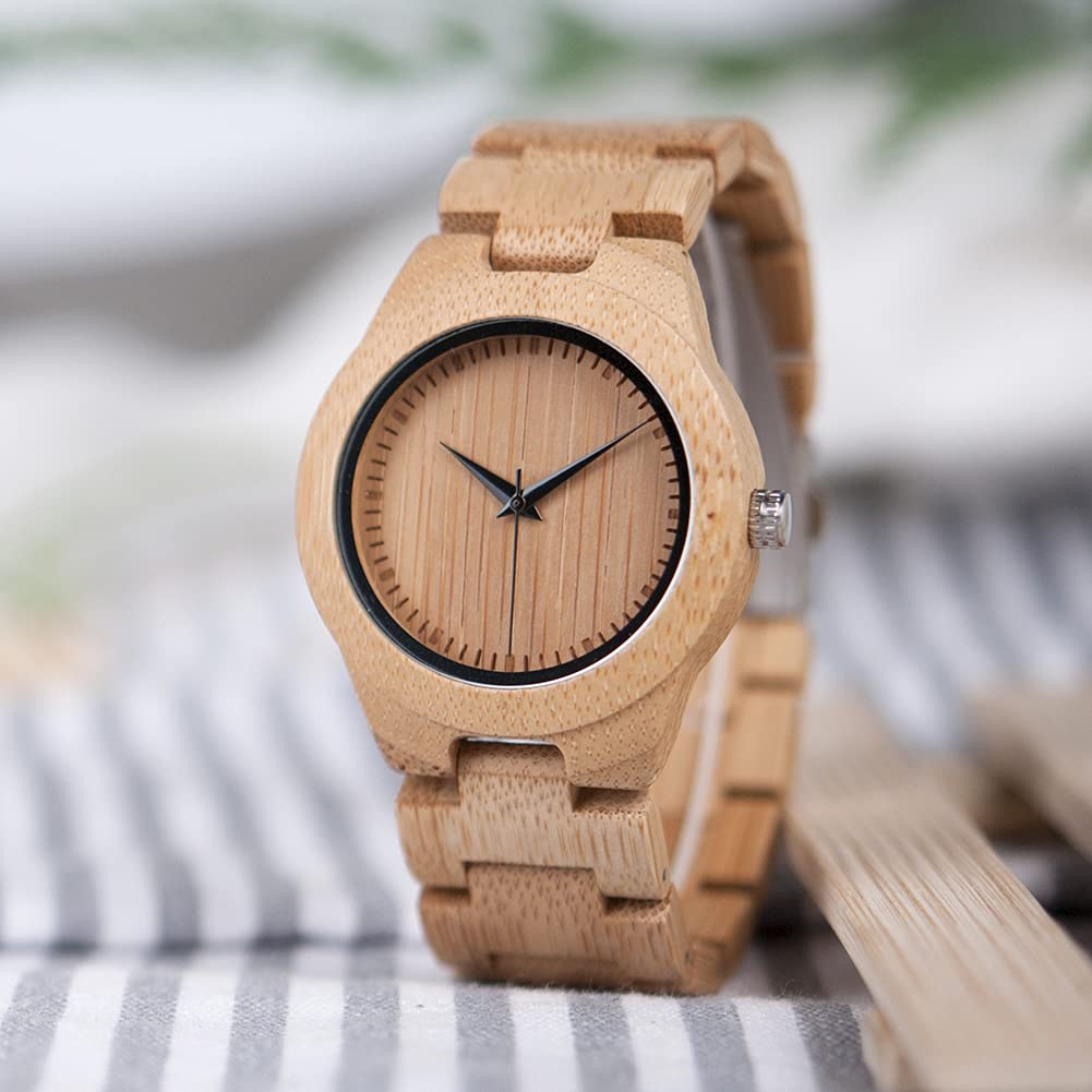 BOBO BIRD Men's and Women's Handmade Bamboo Wood Wristwatch with Scale Quartz Movement, Lightweight Casual Sports Watch (Women's)