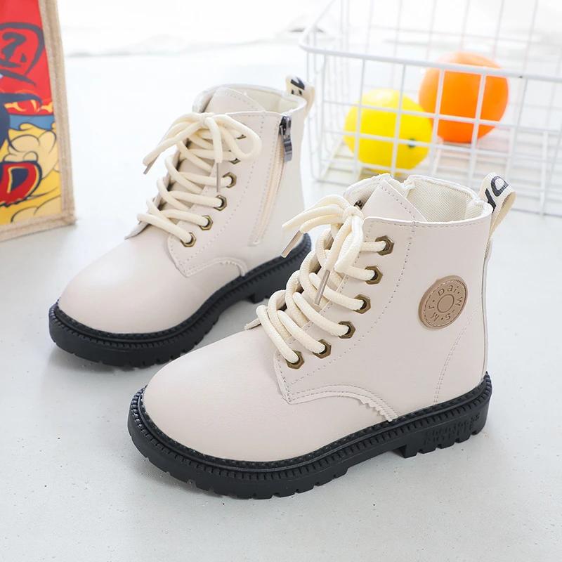 Children Fashion Boots for Boys Girls Autumn Winter Warm Cotton Kids Tide Boots Motorcycle Rubber Boots Zipper Ankle High Soft