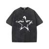 Distressed White Star Grunge Design, Retro Style, Classic Men's Round Neck Distressed Short Sleeved Shirt, Pure