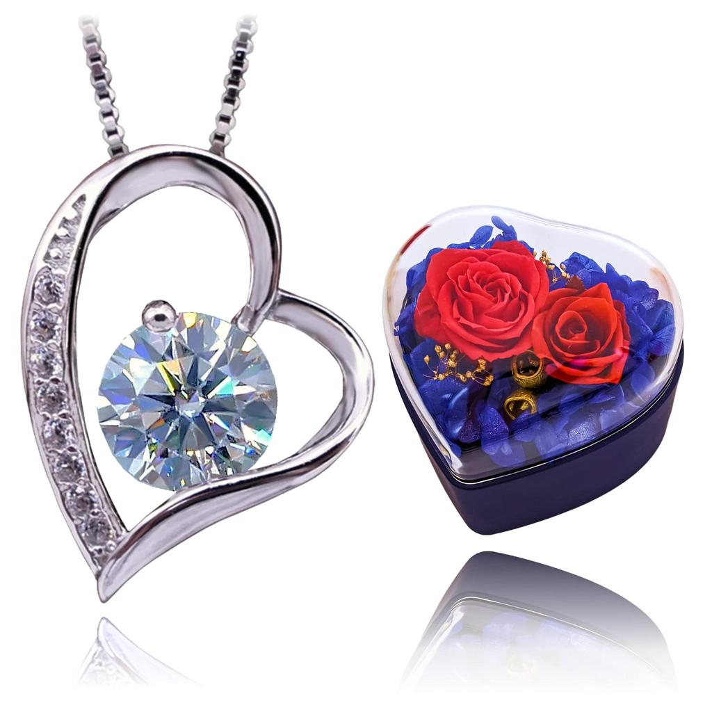 Necklace for Highest Quality Zirconia Preserved Christmas Gift Open Women Preserved Jewelry Box [Atlacic] Women, Flowers, Set, Heart, Engraved,