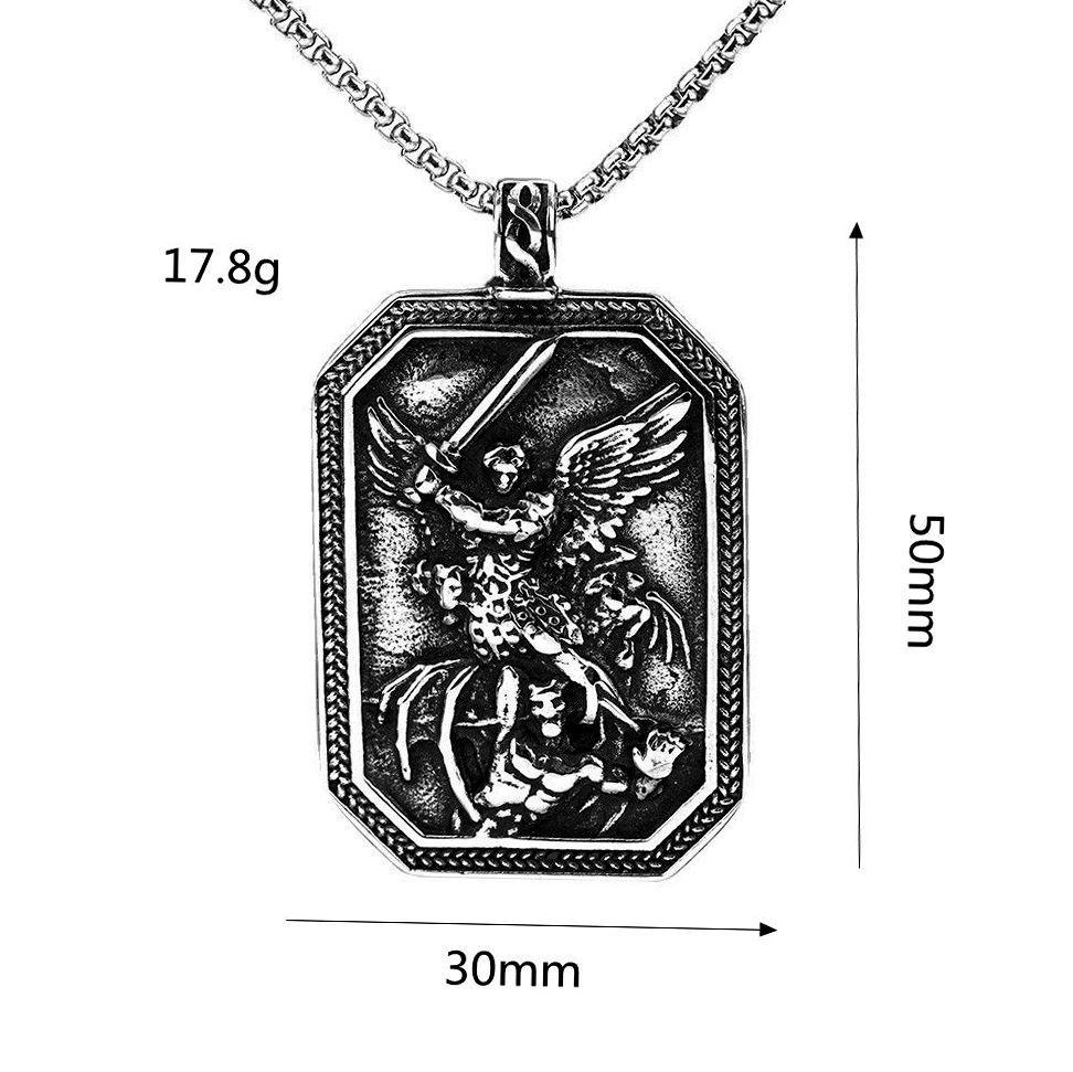 Men's Titanium Steel Necklace with Angel Knight Pendant - Retro Hip Hop Style