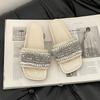 Fashion versatile casual exquisite rhinestone thick-soled one-word slippers women's summer retro temperament open-toed flat-bottomed cool slippers
