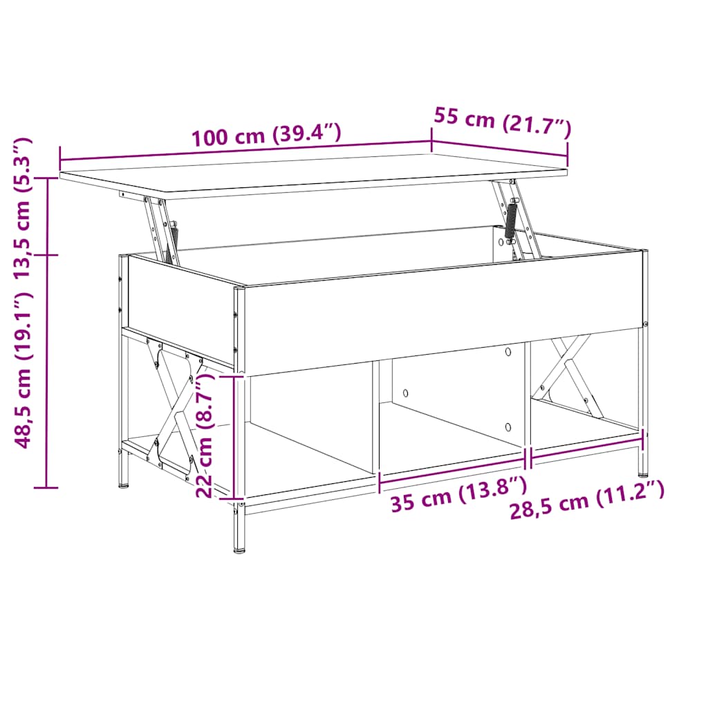 Coffee Table Sonoma Oak 100x55x50 Cm Wood Based Panel and Metal