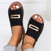 Women Flat Sandals Metal Decoration Women's Round Head Solid Colour Plus Size Shoes Handmade Lightweight Non-slip Beach Slippers