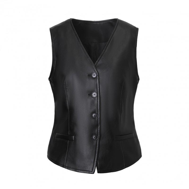 Womens Black PU Faux Leather V-Neck Sleeveless Vest Slim Fit Streetwear Crop Top 2025