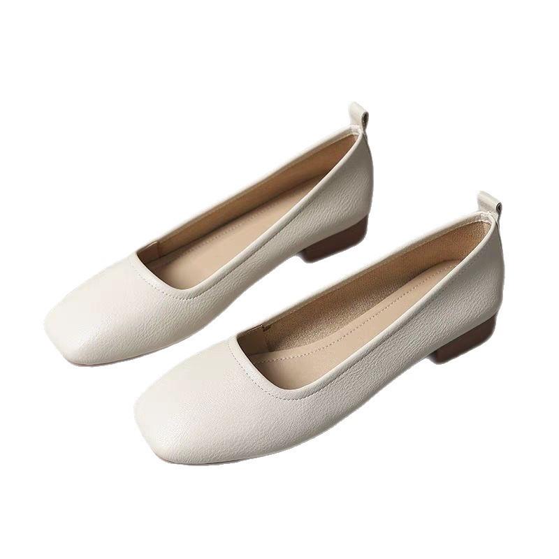 Spring grandma shoes women's work hotel professional etiquette single shoes interview soft sole square head flat bottom beanie ladyshoes