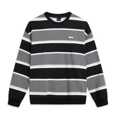 Li Ning Sports Lifestyle Series Simple Drop Shoulder Loose Versatile Round Neck Striped Color Block Fleece Warm Sweatshirt Unisex Sweatshirt AWDVD31-6