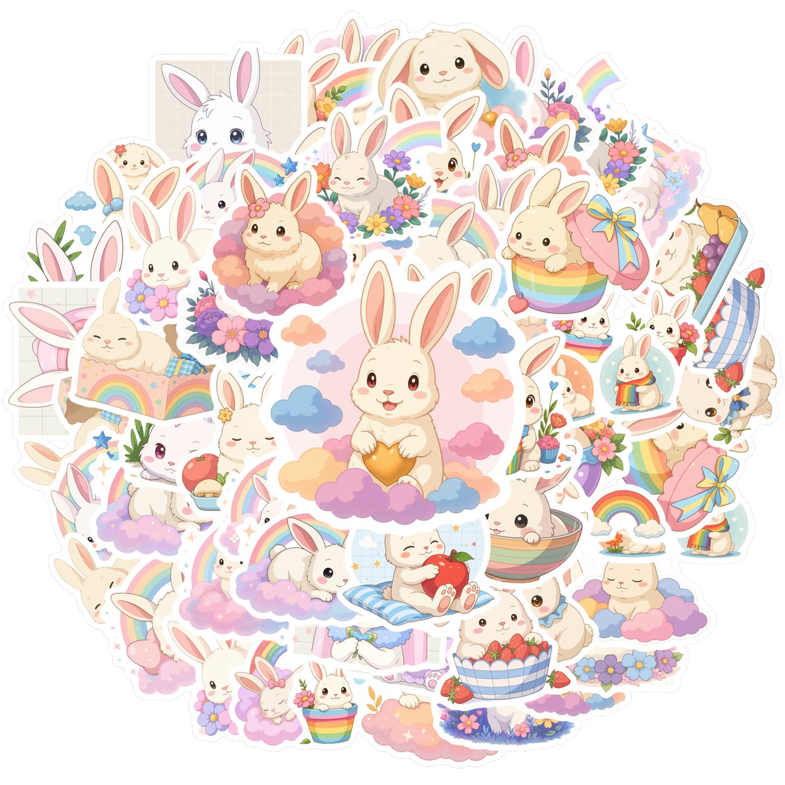 

35pcs Pastel Rainbow Stickers Cartoon Floral Stickers Animal Stickers For Laptop Motorcycle Luggage Phone Guitar Laptop
