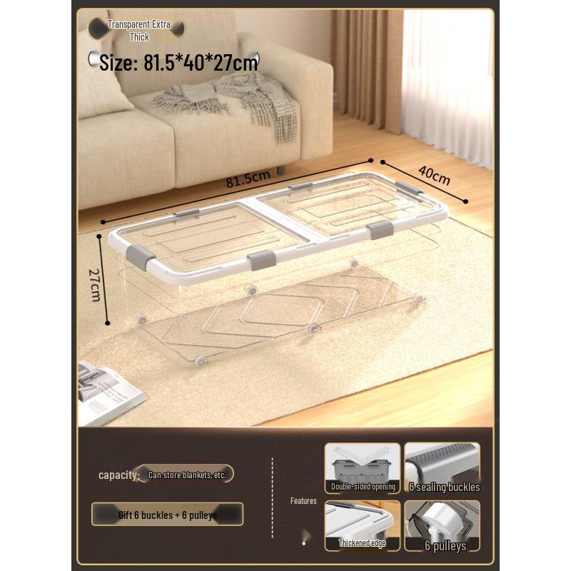 Large Capacity Transparent Under-Bed Storage Box with Wheels