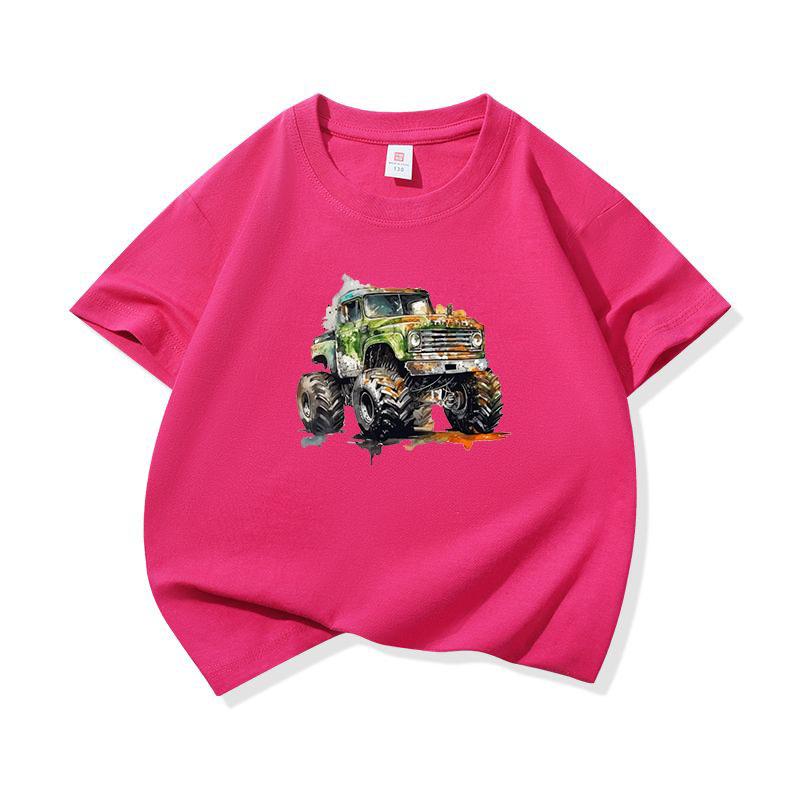 Kids Cotton T Shirt Watercolor Offroad Car Print Crew Neck Short Sleeve Tee Casual Breathable Boys Girls Summer Tops