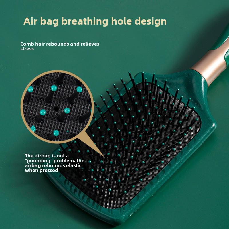 Dark Green Elastic Airbag Massage Comb: Negative Ion Straight & Curly Hair Beauty Tool for Women & Students