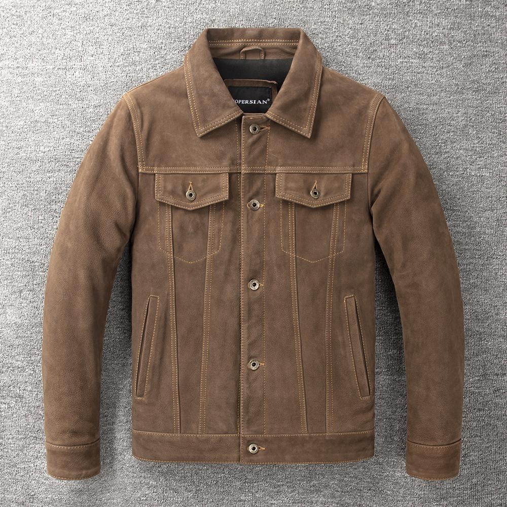 Vintage Blue Genuine Cow Men Leather Jacket  507 Style Slim Fit Coat Men's Leather Jackets Male Clothes Spring Autumn