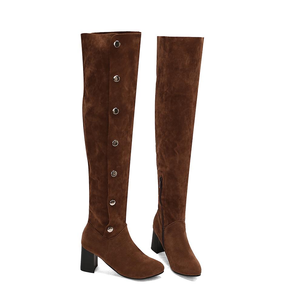 Khaki Black Women Over the Knee High Boots High Block Heel Big Size 50