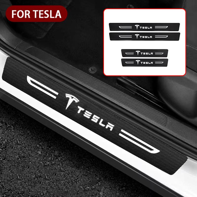 IKTT7 Carbon Fiber for Tesla Model 3 Y Model S X Roadster P85D P90D P100D Car Door Sill Protector Strips Trunk Anti-Scratch Stickers