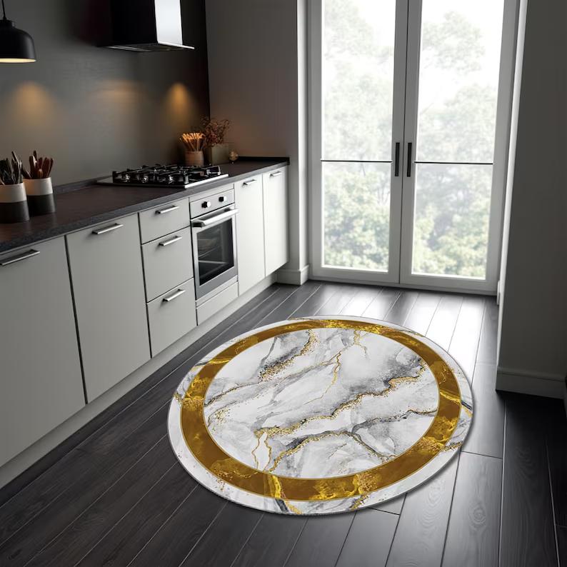 Gold Marble Round Rug Luxury Living Room Carpet Christmas Carpet Home Decoration