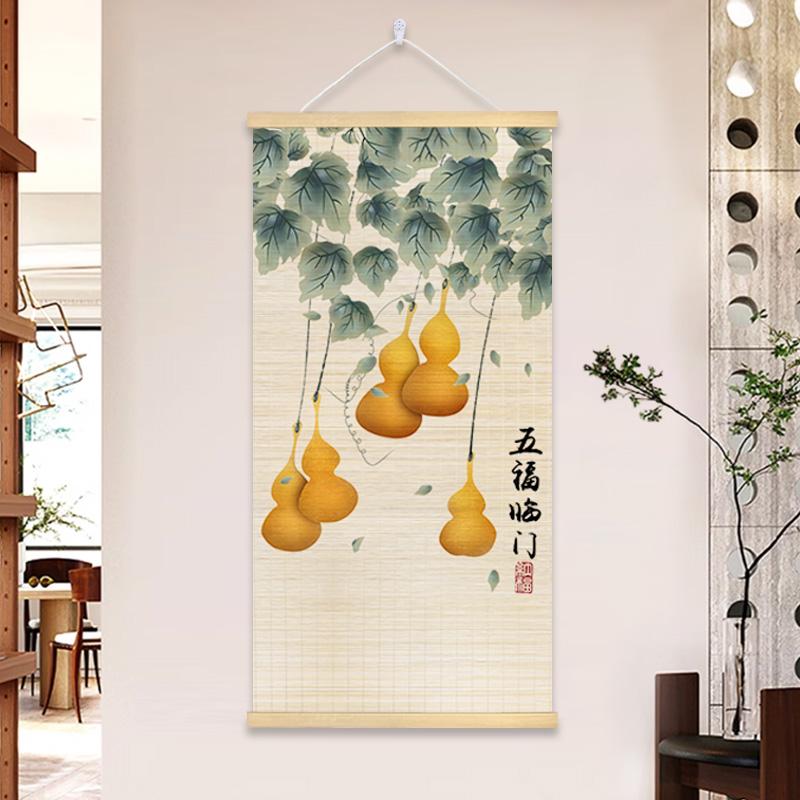 Chinese Style Bamboo Hanging Painting Curtain Roller Lotus Flower Study Zen Tea Background Room Decor 40x80cm/40x100cm