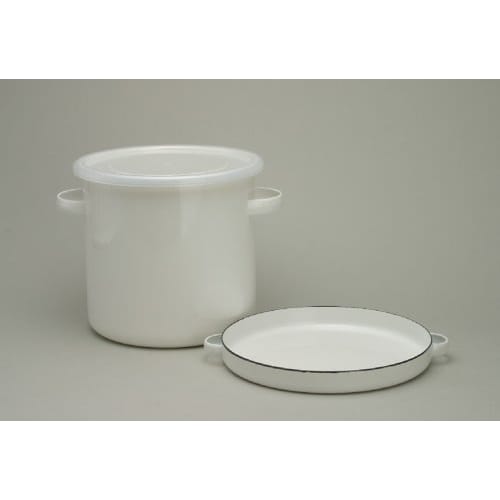 Nodahoro Enamel Round Storage Container, 21cm, with Sealable Lid, for Miso, Rice, Umeboshi, and Rice Bran Pickles, Made In Japan, WRS-21