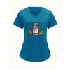 Surgical Gown Women's 3D Printed Nurse Top Summer Fashion V-tie Pocket Short Sleeved Women's Medical Gown