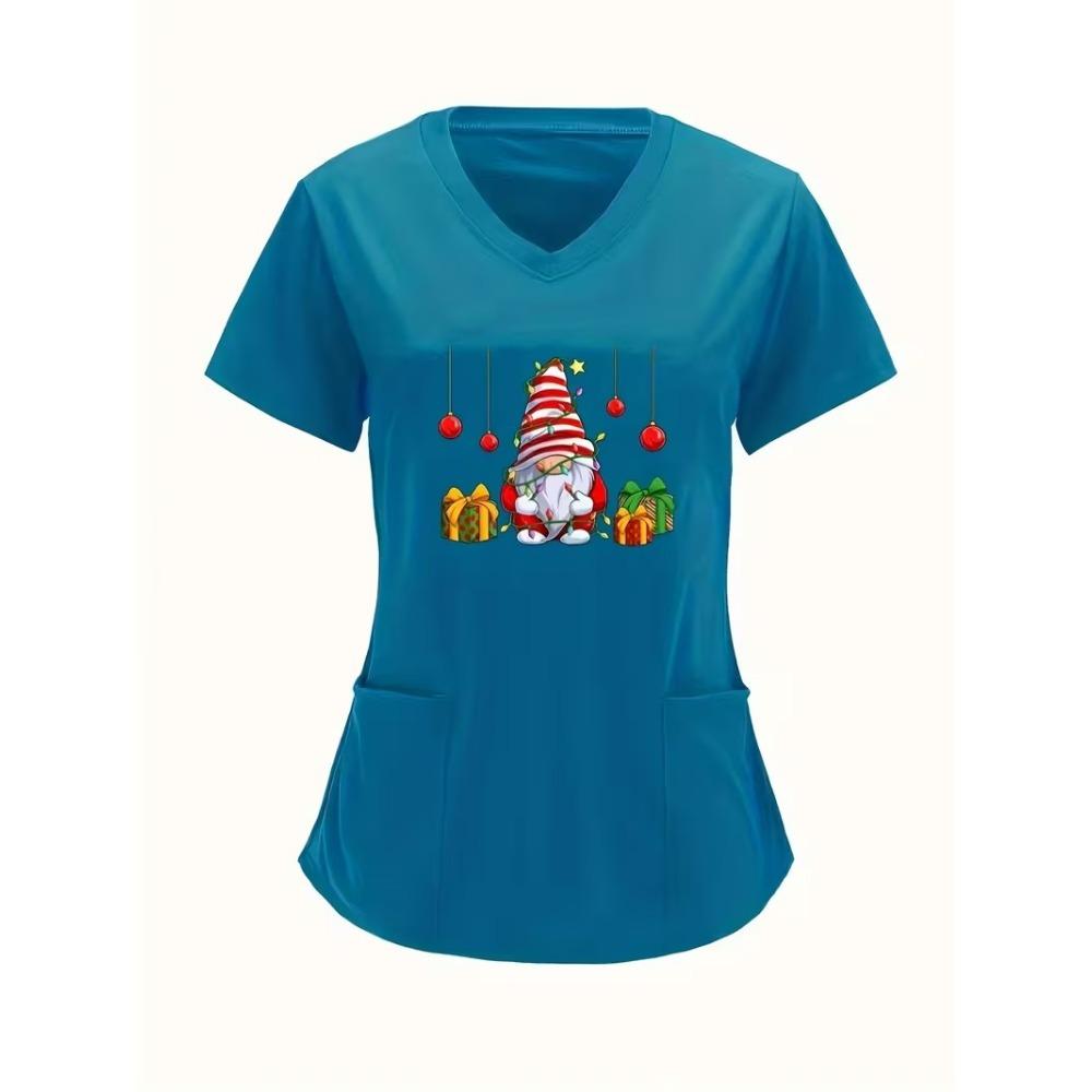 Surgical Gown Women's 3D Printed Nurse Top Summer Fashion V-tie Pocket Short Sleeved Women's Medical Gown