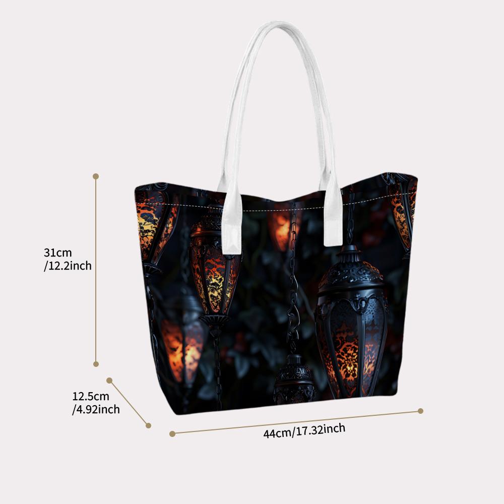 Vintage Lantern Print Women Shoulder Tote Bag Casual Daily Outdoor Carry Handbag
