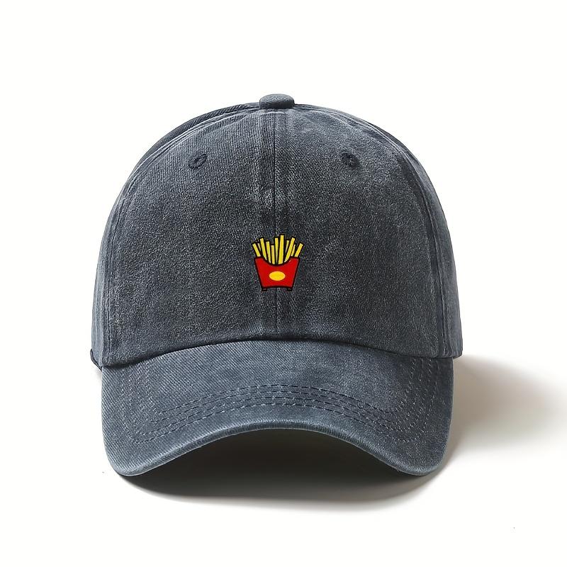 Mens French Fries Embroidered Baseball Cap Adjustable Lightweight Polyester Hat for Casual Wear Easter