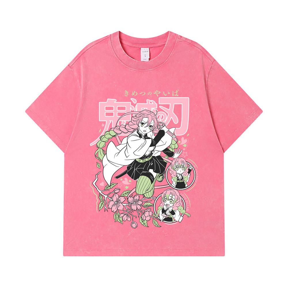 275 GSM Washed T-shirts 100% Cotton Demon Slayer V6 Mitsuri Print Unisex Heavy Cotton T Shirt