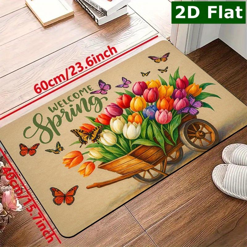 1Pcs Anti Fatigue Kitchen Rugs, Spring Tulips Print Waterproof Non-Slip Thick Cushioned Kitchen Mat Heavy Duty Comfort Standing Mat for Kitchen
