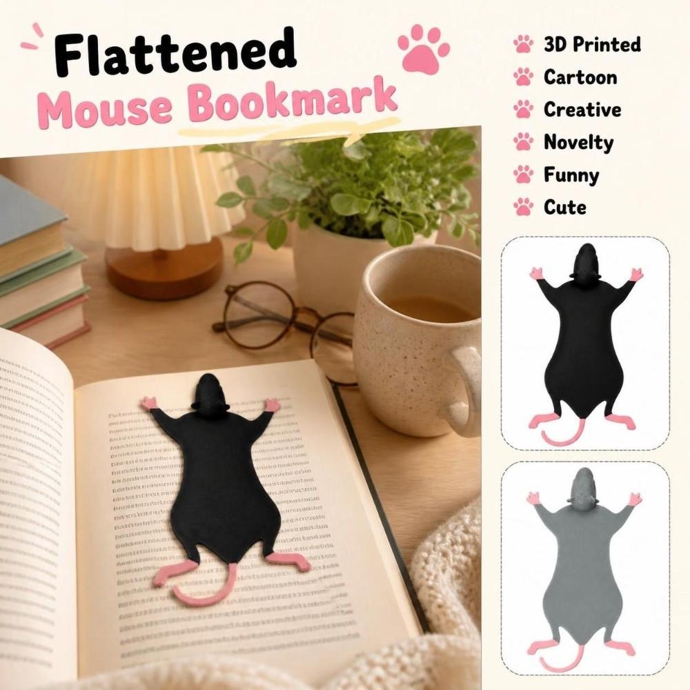3D Printed Flattened Mouse Bookmark Cartoon Book Page Marker for Book Lovers