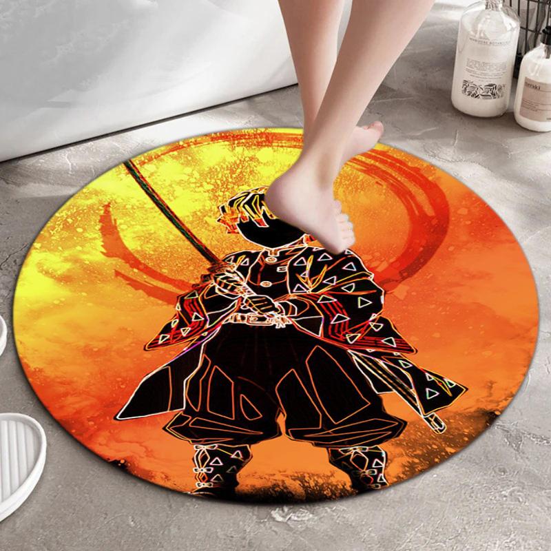 Classic Japanese-style Cartoon Demon Slayer Round Rug, Home Soft Decorative Anti-slip Yoga Mat and Chair Mat, Outdoor Floor Mat Carpet K17