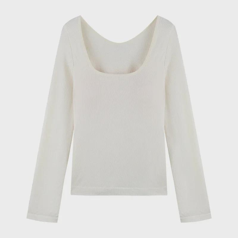 Women's Brushed Velvet Thermal U-Neck Long-Sleeve Slim Fit Top for Autumn & Winter