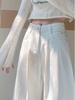 Women's White Wide-Leg Jeans, 2025 Spring/Summer, Pleated High-End, Loose Drapey Full-Length Pants.