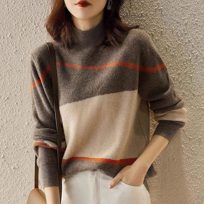 Pullover für Damen Herbst Winter Verdickter Pullover Warm Gestrickt Hoher Kragen Dehnbar Langarm Oversize Jumper Tops