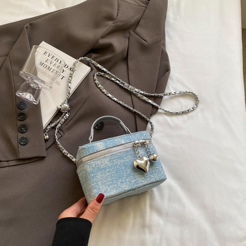 New Blue Denim Handheld Mini Bags For Women Trend Simple Crossbody Small Square Purse Retro Chain Female Bucket Bag