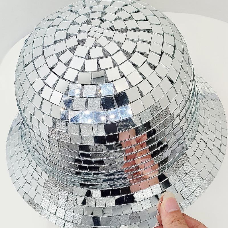 Chapeau seau à large bord Mosaïque Miroir Intégral Unisexe Chapeau de Scène Fête Disco