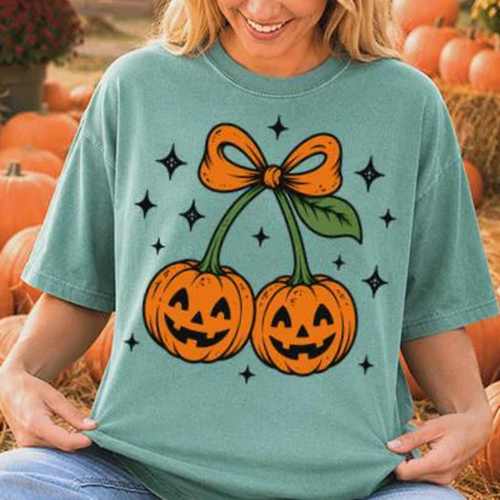 Comfort Colors® Cute Creepy Pumpkin Cherry Tee, Halloween Pumpkin Shirt, Halloween Lover Gift, Autumn Vibes Shirt