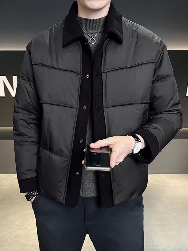 Herren Trendy Winter 2025 Daunenjacke - Strick-Patchwork, Kurze Länge, 90% Weiße Entendaunen, Kälteschutz Oberbekleidung