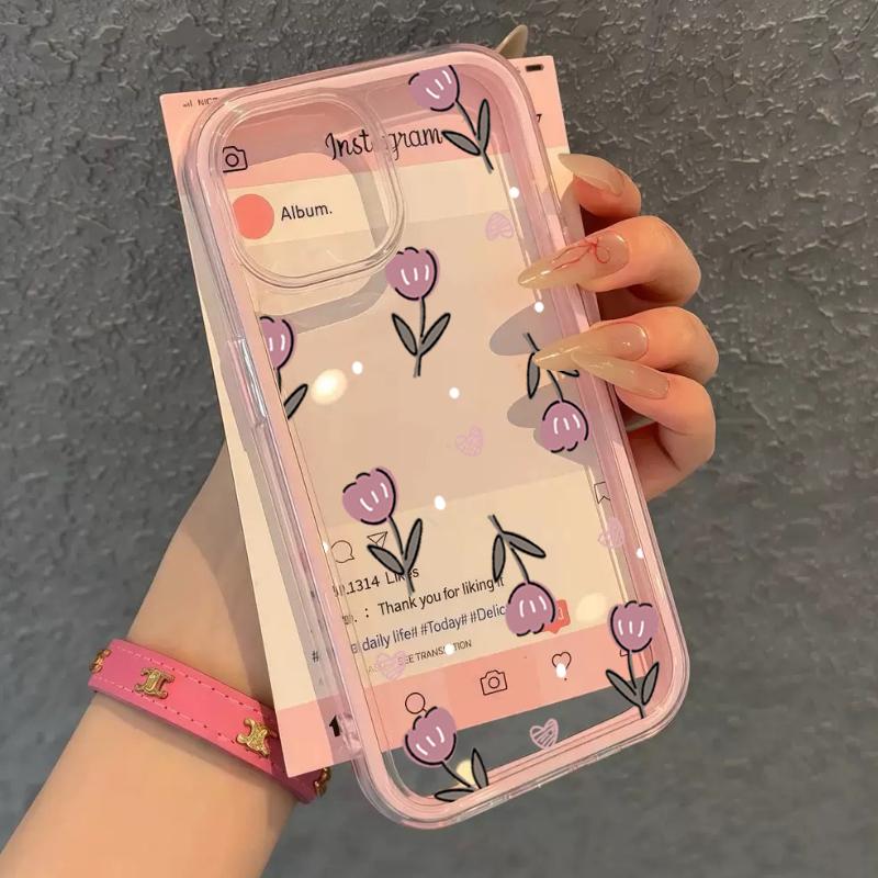 Fresh Tulip TPU Transparent Pink Phone Case For iPhone 17 Pro Max 16 15 14 13 12 11 Pro 14 Plus Silicone Shockproof Soft Cover