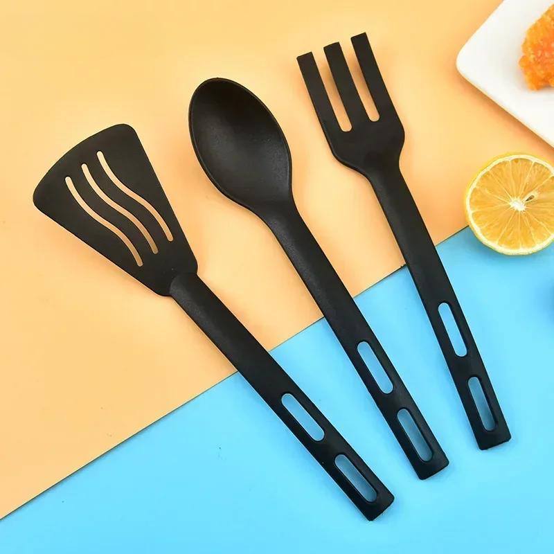 3PCS Mini Nylon Kitchen Utensils Set Kitchen Cooking Tools  Slotted Turner Solid Spoon Fork Children Spade Fork Spoon Dinnerware KTY