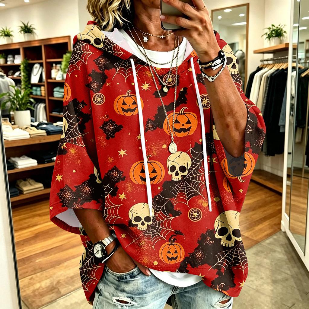 Women's Halloween Print Hoodie Loose Fit Casual Pullover