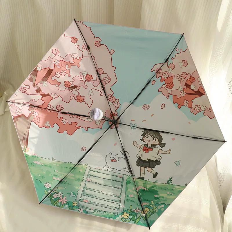 Cartoon Anime Ultra-Light Mini Five-Fold Folding Umbrella, Cute and Stylish Portable Sun Protection Umbrella for Women, Creative Rain Umbrella
