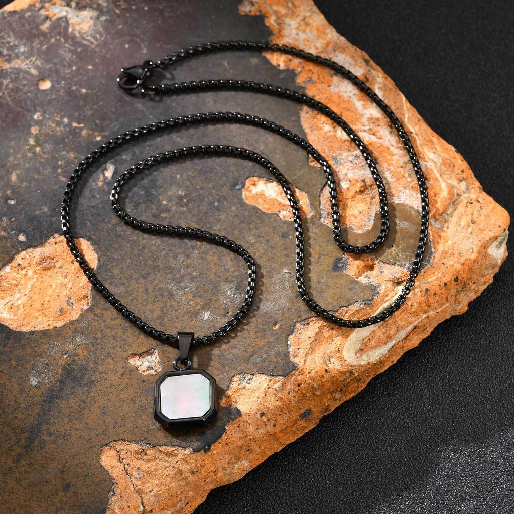 Stainless Steel Square Pendant Men, Sweater Stacked Necklace, Natural Tiger Eye Sweater Chain Nc-892