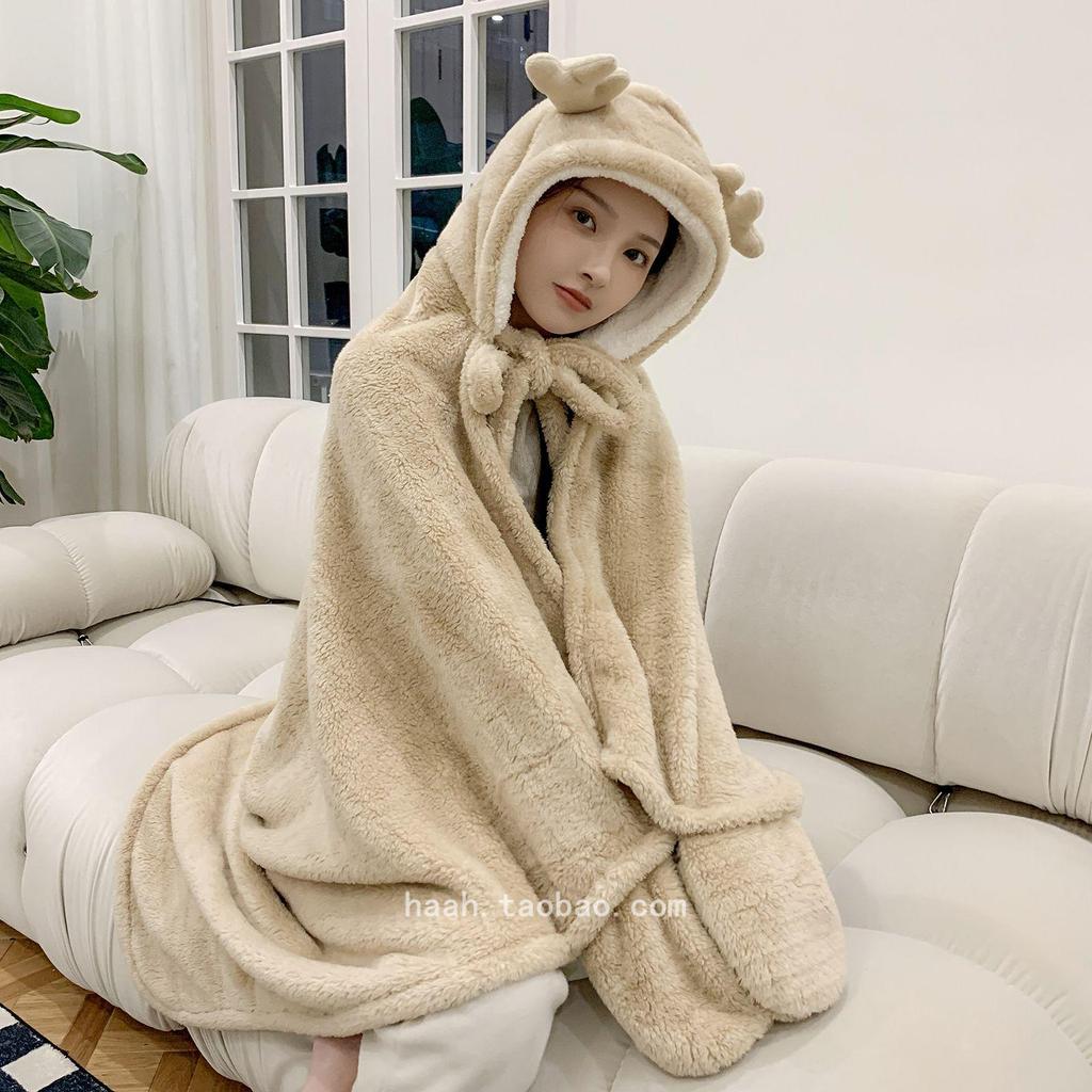 Cozy Rabbit Ears Shawl for Autumn & Winter - Thick, Cute Blanket for Office, Students, or Naps