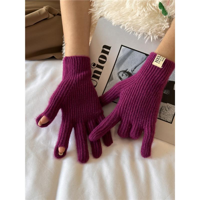 Autumn and Winter Monsoon Split Pointer Knitted Wool Gloves for Women's New Style of Finger-exposed Touch Screen Warm Outdoor Cycling