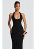 2025 Women's European & American Style Spliced Strappy Long Slim Fit Halterneck Formal Dress